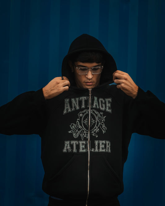 GRAPHIC ANGEL ZIP HOODIE - TRIPLE BLACK